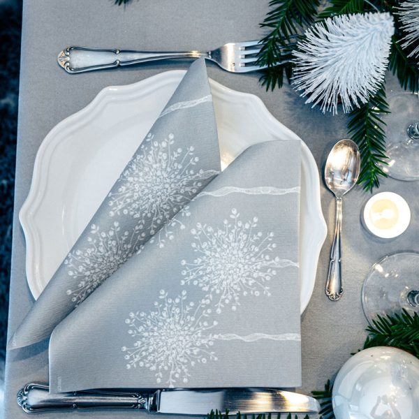 Paviot napkin Boule de gui, misteltoe, white-silver, style